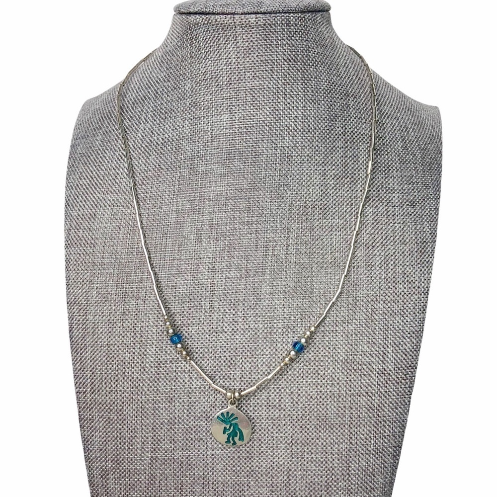 Vintage Kokopelli Pendant Silver Beaded Choker